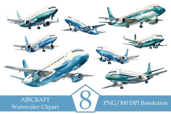 Download Watercolor Commercial Airplane, Clipart - Commercial Collection